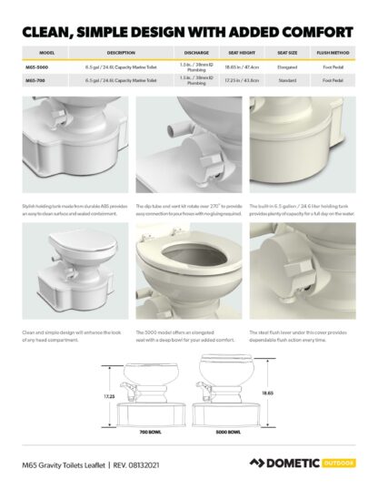 Dometic Low Profile 300 Gravity Flush Toilet - Bone