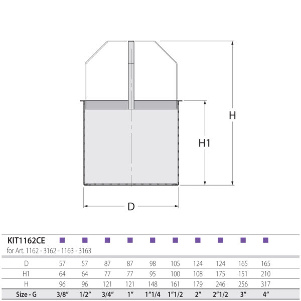 Guidi Water Intake Strainer Basket KIT1162CE-01 Dimensions Diagram and Sizing Chart Guidi Water Intake Strainer Basket KIT1162CE-01 Diagram